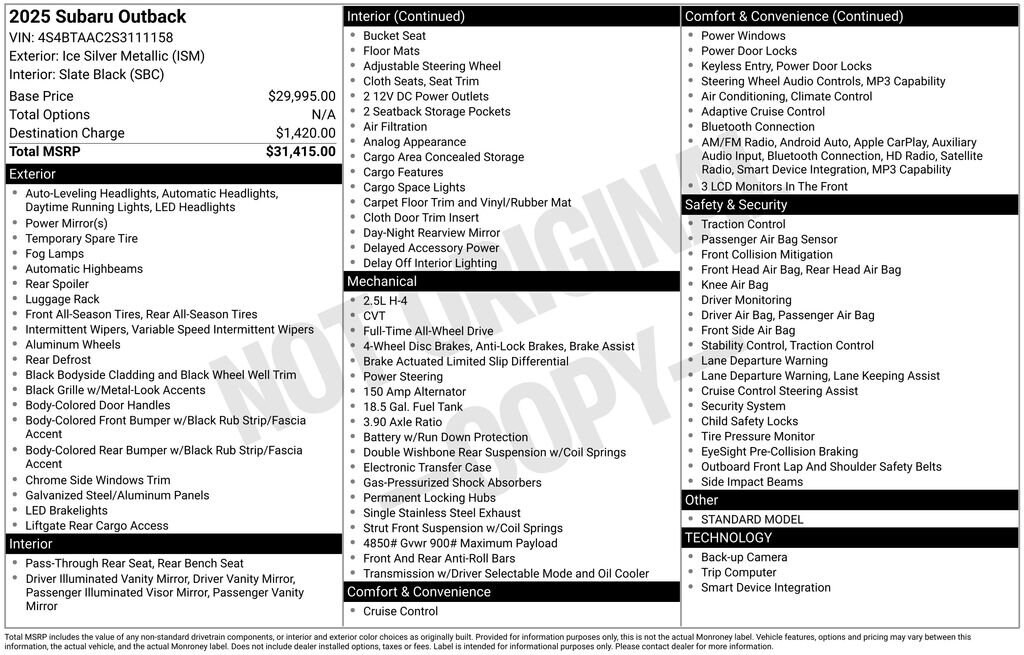 Used 2025 Subaru Outback Base SUV