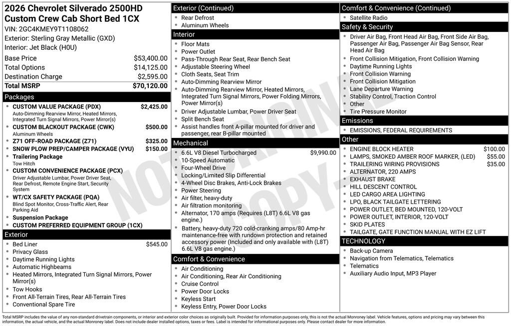 New 2026 Chevrolet Silverado 2500 HD Custom Truck Crew Cab