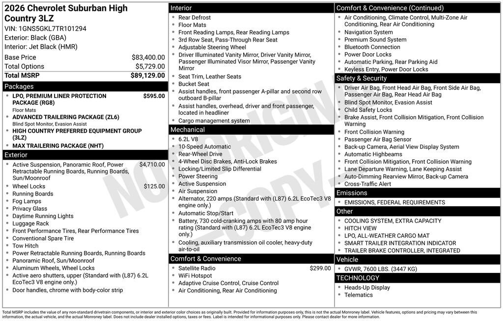 New 2026 Chevrolet Suburban High Country SUV