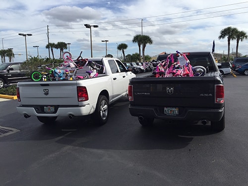 Photo of Dodge trucks filled with new bikes from Ferman New Port Richey