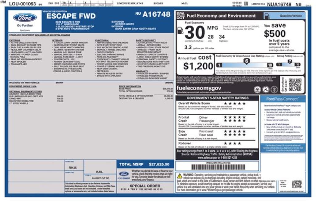 Certified 2022 Ford Escape S SUV