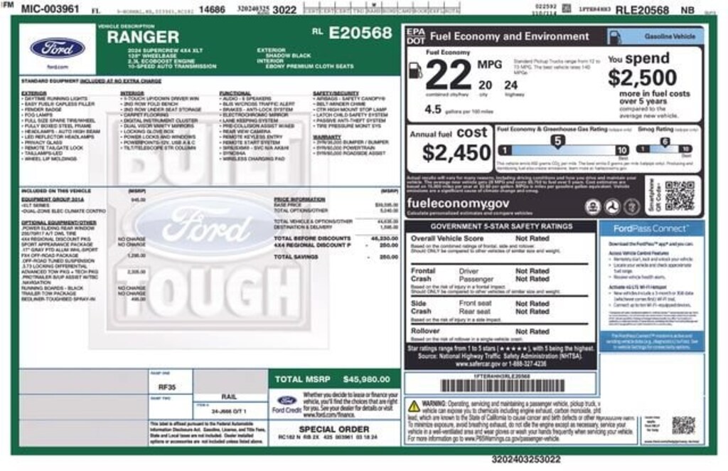 Certified 2024 Ford Ranger XLT Truck SuperCrew