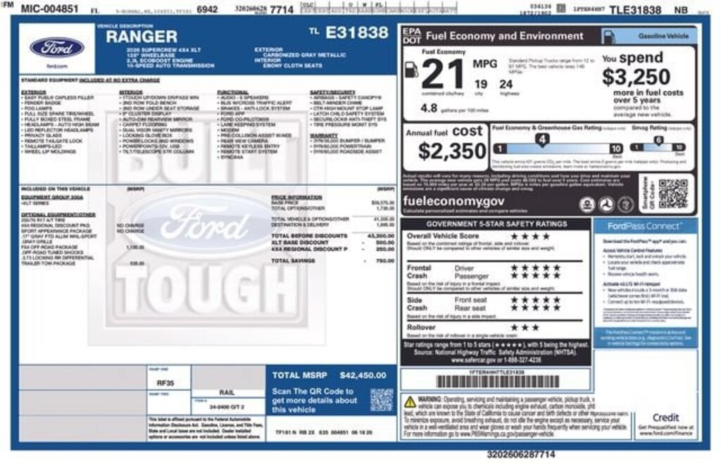 New 2026 Ford Ranger XLT Truck SuperCrew
