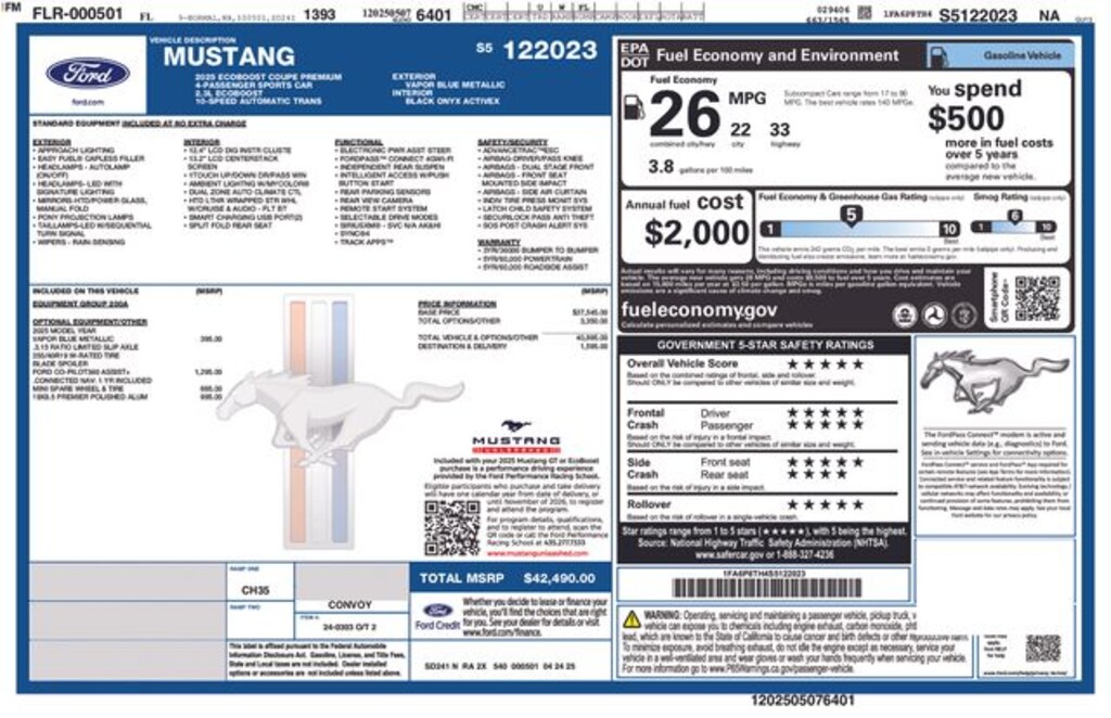 New 2025 Ford Mustang Ecoboost Premium Coupe