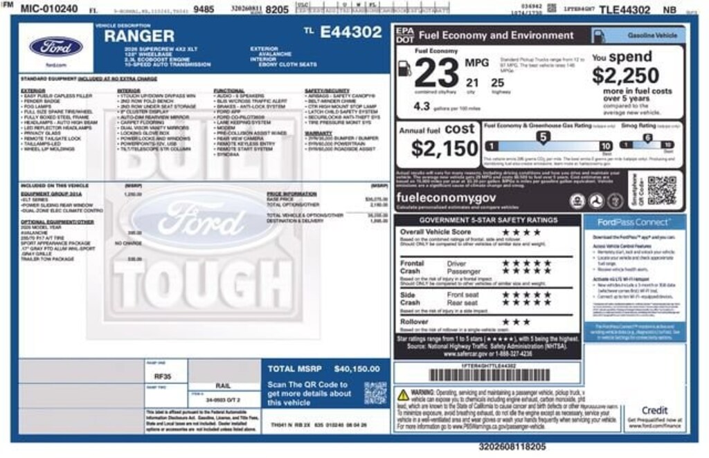 New 2026 Ford Ranger XLT Truck SuperCrew