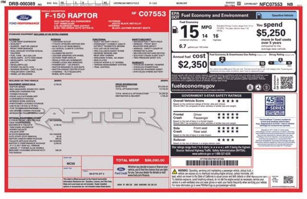 Certified 2022 Ford F-150 Raptor Truck SuperCrew Cab