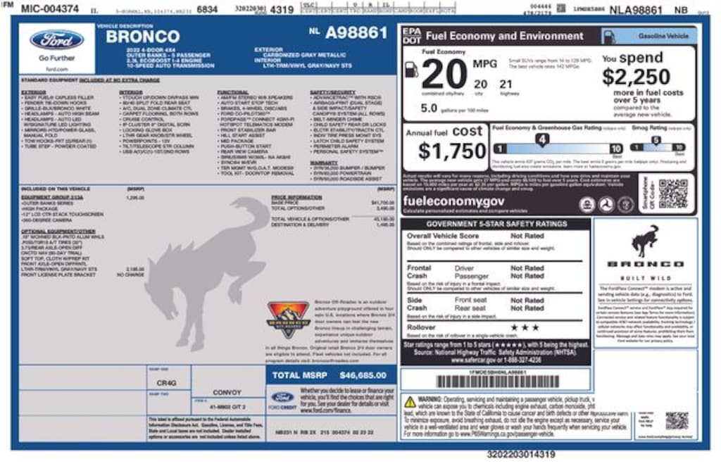 Certified 2022 Ford Bronco Outer Banks SUV