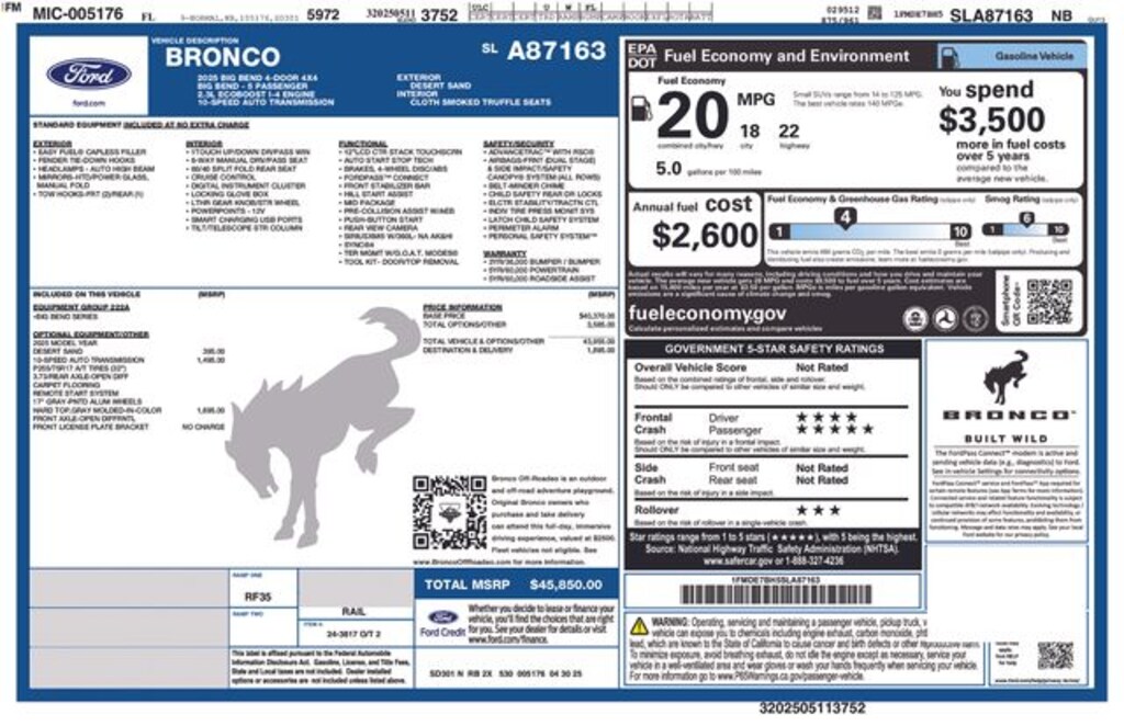 Certified 2025 Ford Bronco Big Bend SUV