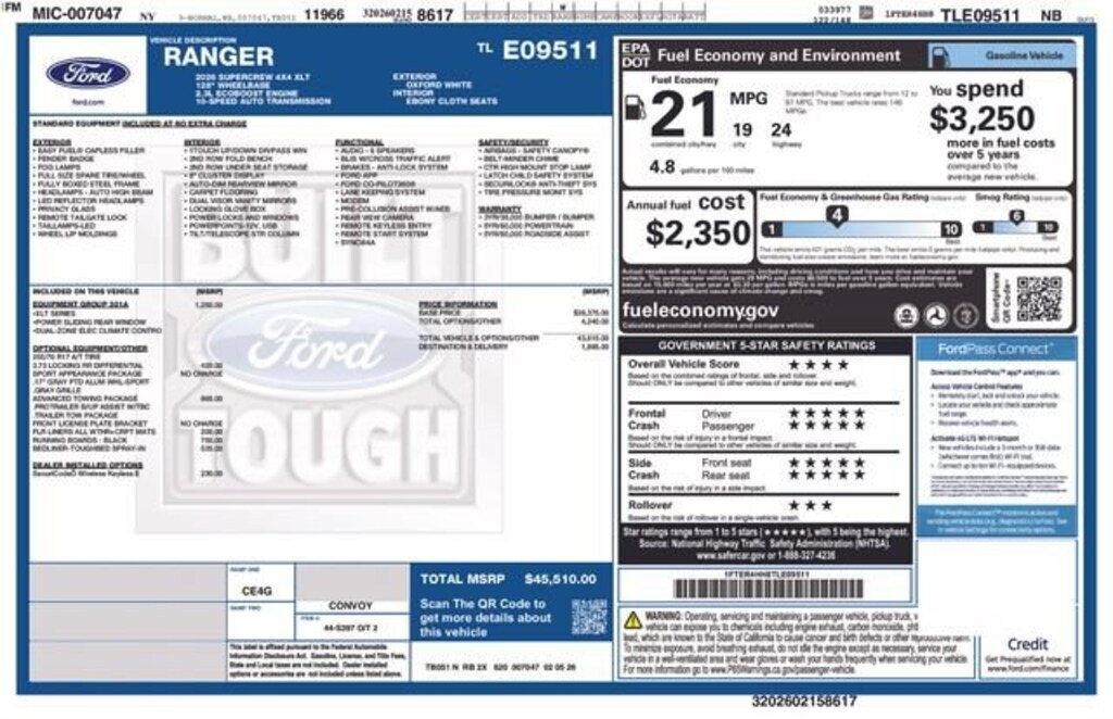 New 2026 Ford Ranger XLT Truck SuperCrew