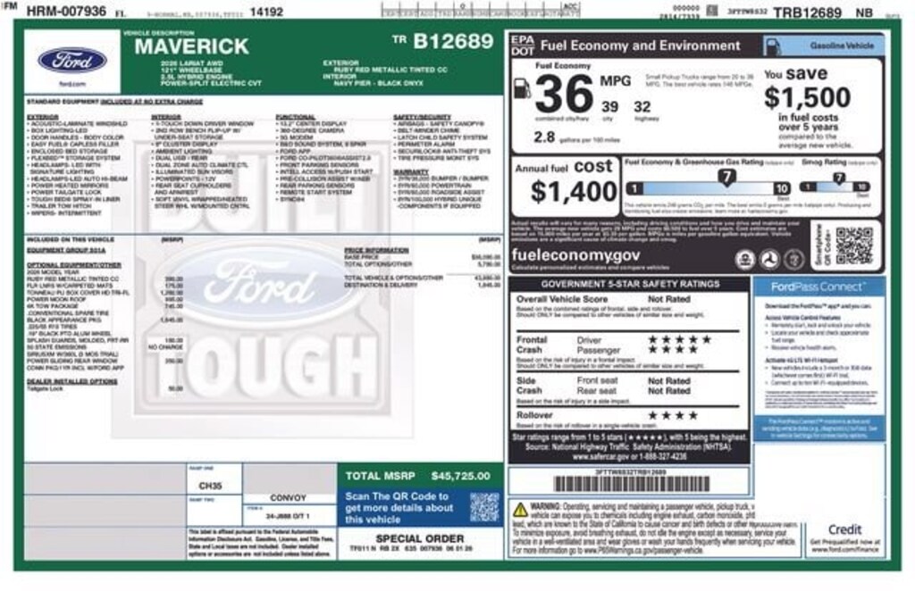 New 2026 Ford Maverick Lariat Truck SuperCrew