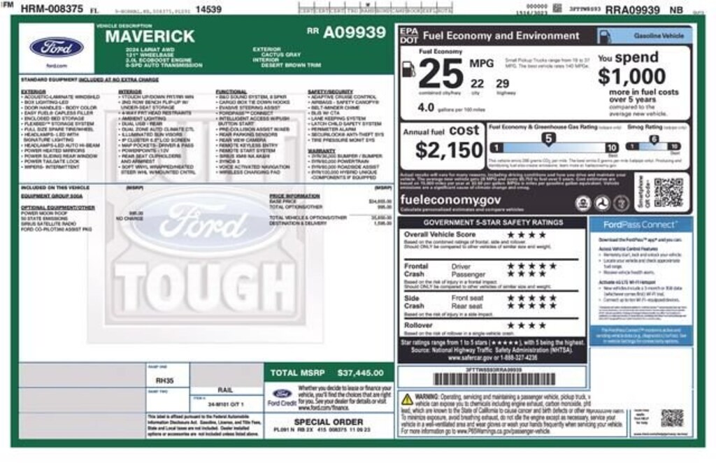 Certified 2024 Ford Maverick Lariat Truck SuperCrew