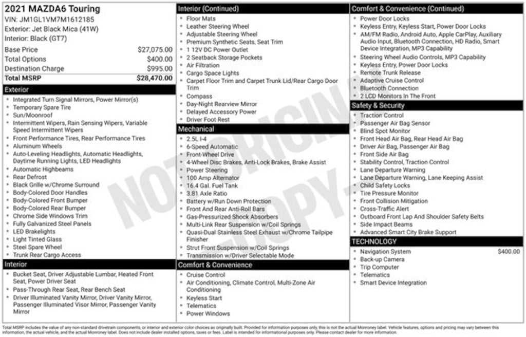 Certified 2021 Mazda Mazda6 Touring Sedan