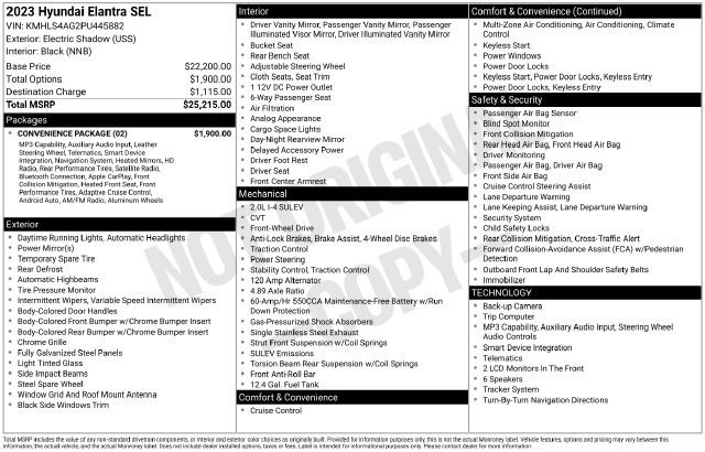 Certified 2023 Hyundai Elantra SEL Sedan