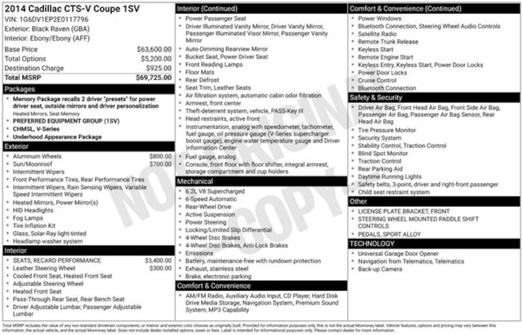 Used 2014 Cadillac CTS-V Base Coupe