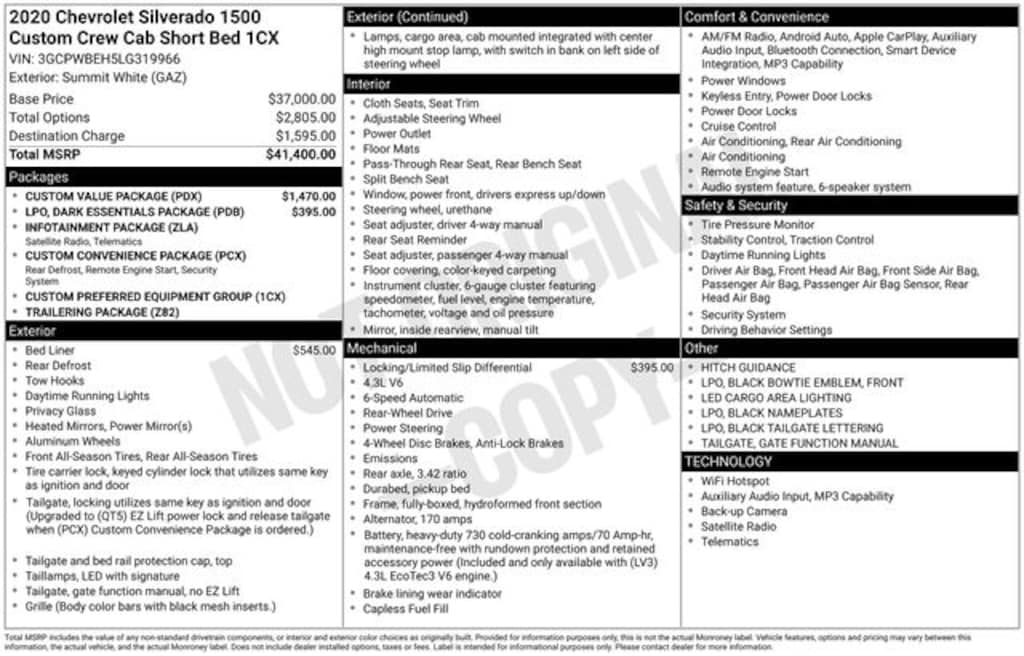 Certified 2020 Chevrolet Silverado 1500 Custom Truck Crew Cab