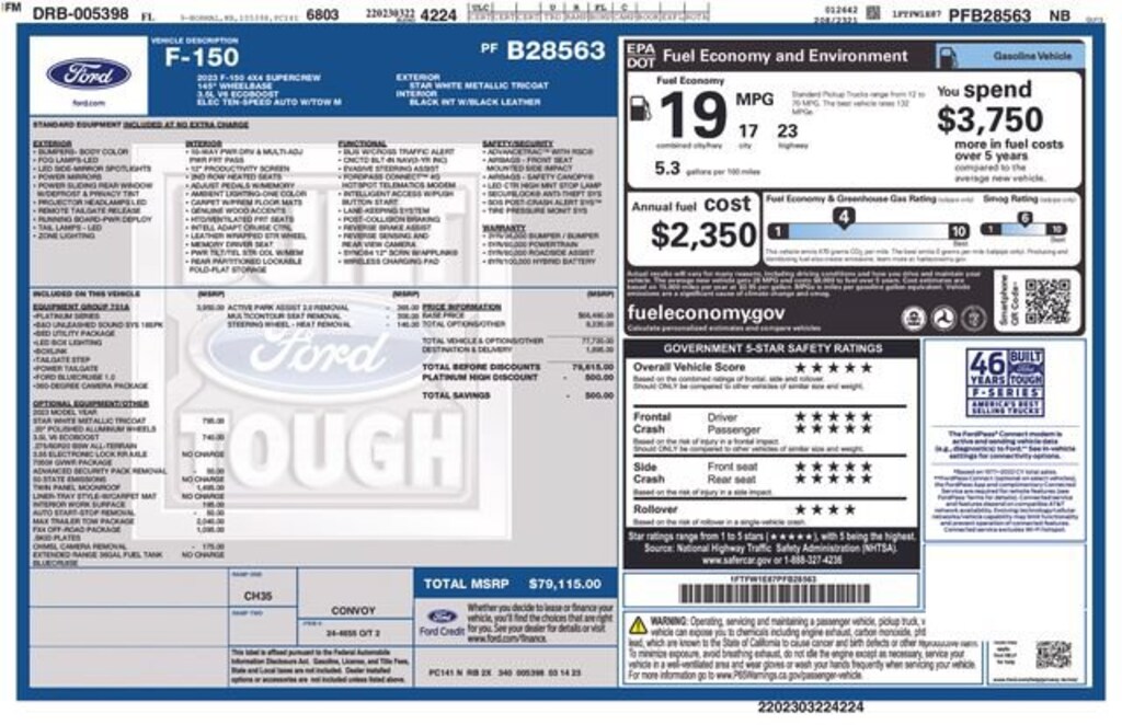 Used 2023 Ford F-150 Platinum Truck SuperCrew Cab