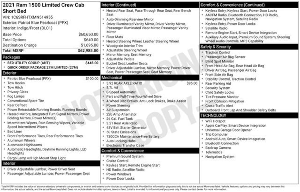 Certified 2021 Ram 1500 Limited Truck Crew Cab
