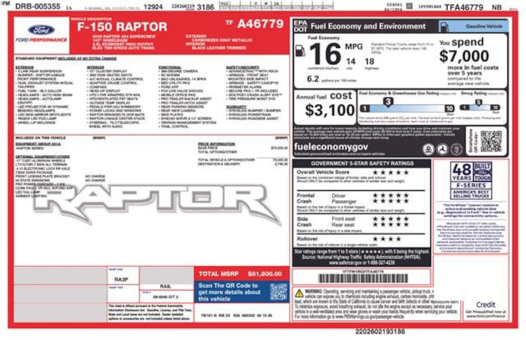 New 2026 Ford F-150 Raptor Truck SuperCrew Cab