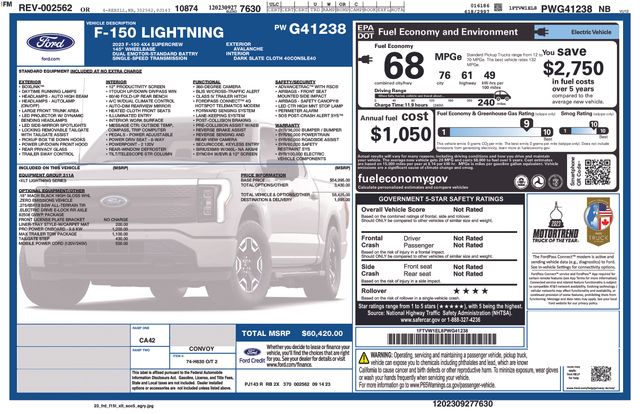 Certified 2023 Ford F-150 Lightning XLT with VIN 1FTVW1EL8PWG41238 for sale in Clearwater, FL