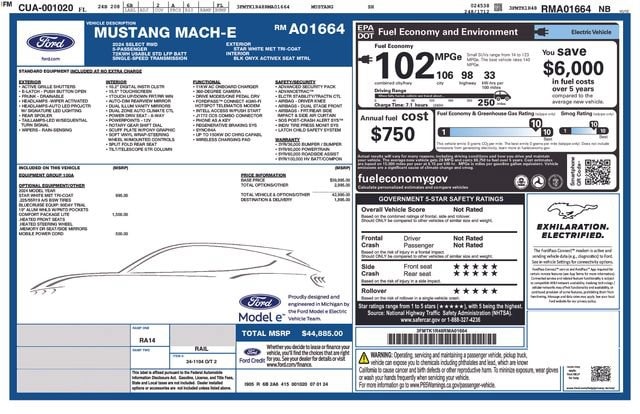 Certified 2024 Ford Mustang Mach-E Select RWD with VIN 3FMTK1R48RMA01664 for sale in Clearwater, FL