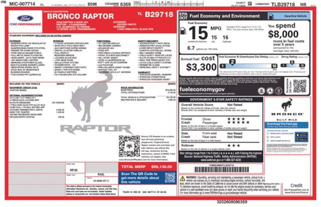New 2026 Ford Bronco Raptor SUV