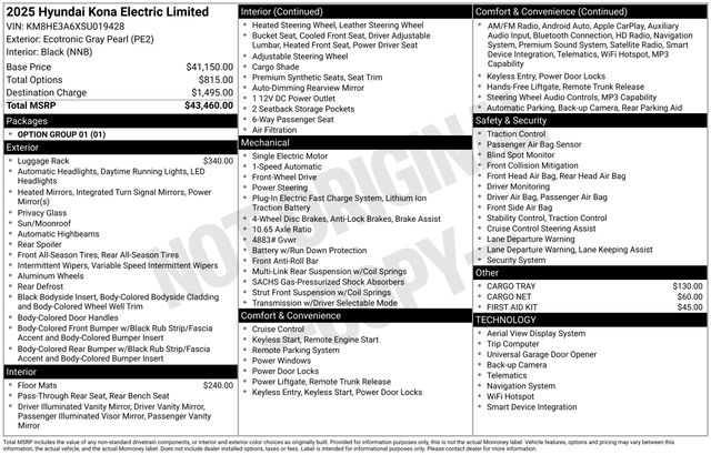 Certified 2025 Hyundai Kona EV Limited with VIN KM8HE3A6XSU019428 for sale in Clearwater, FL