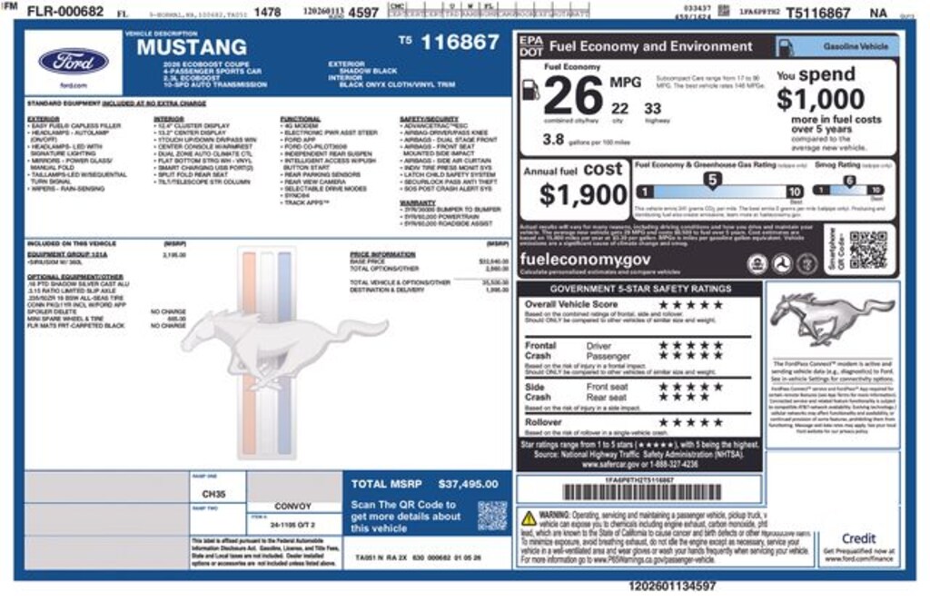 New 2026 Ford Mustang Ecoboost Coupe