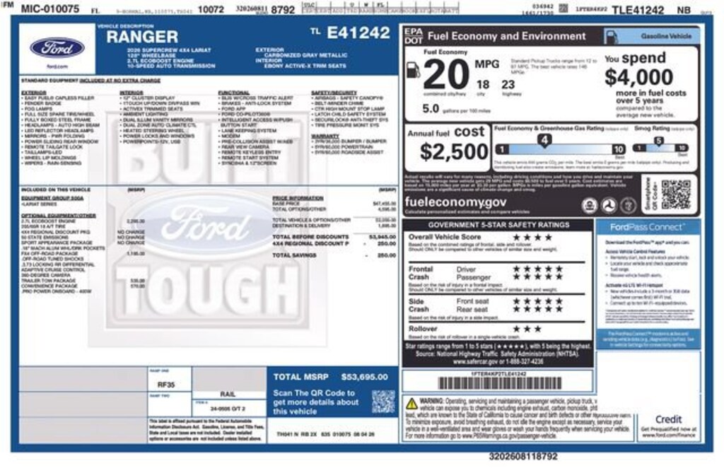 New 2026 Ford Ranger Lariat Truck SuperCrew