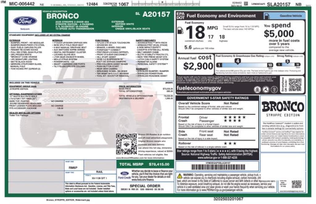 New 2025 Ford Bronco Stroppe Edition SUV