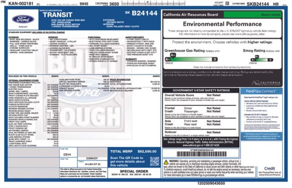 New 2025 Ford E-Transit-350 Base Van High Roof Ext. Van