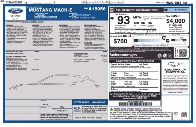 Certified 2021 Ford Mustang Mach-E Select AWD with VIN 3FMTK1SS5MMA18956 for sale in Clearwater, FL