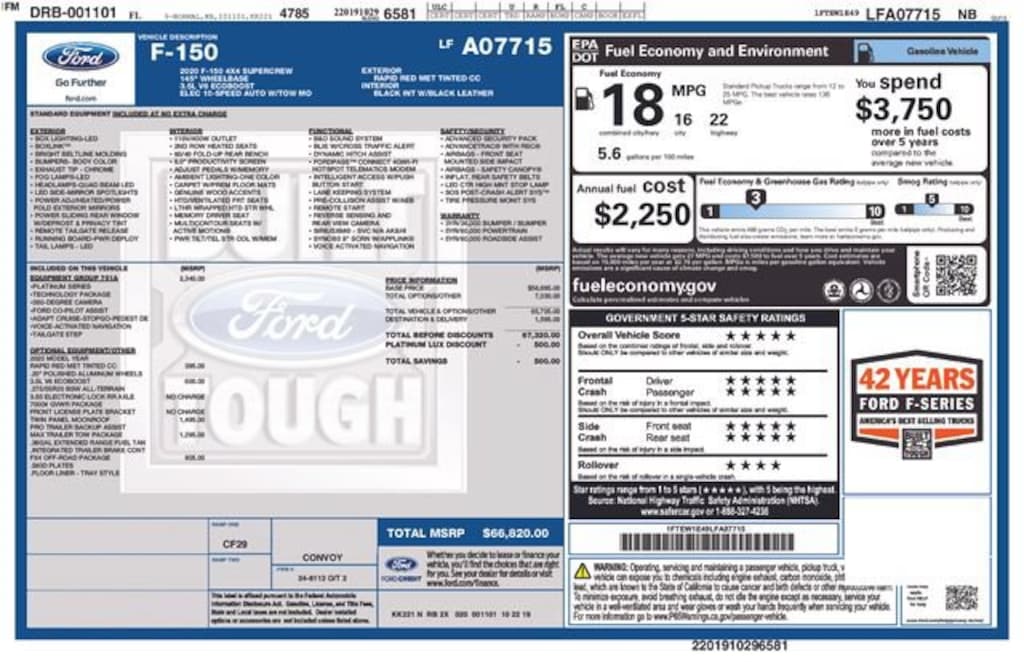 Certified 2020 Ford F-150 Platinum Truck SuperCrew Cab