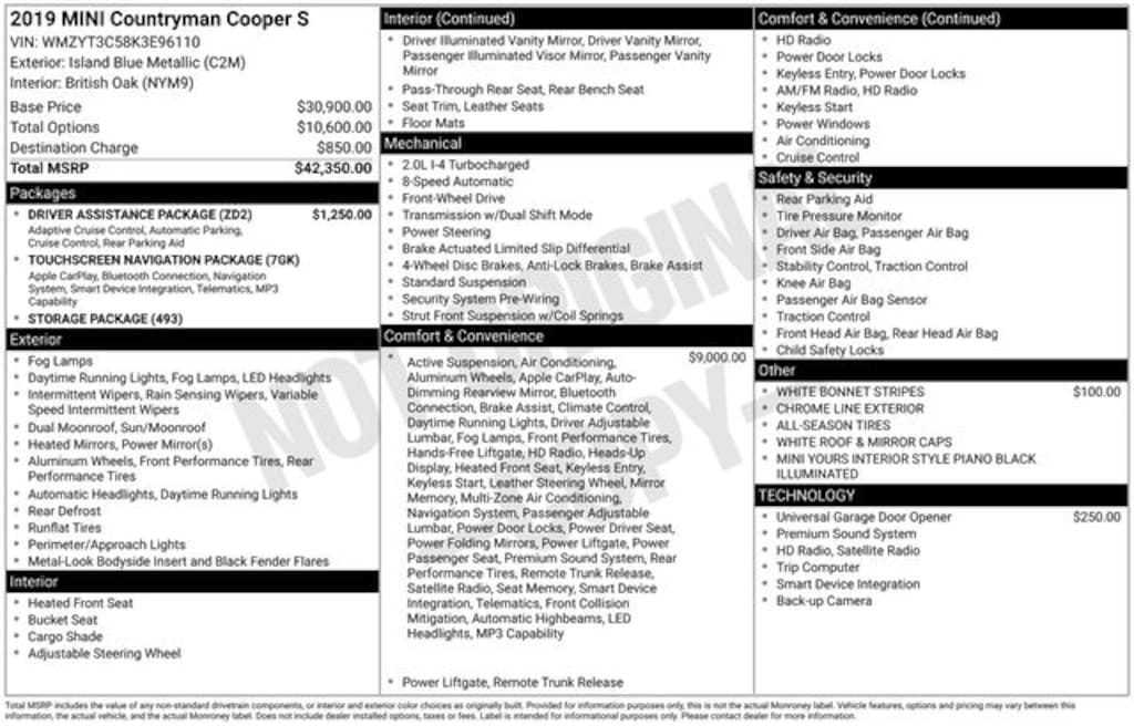 Certified 2019 MINI Cooper S Countryman Iconic SUV