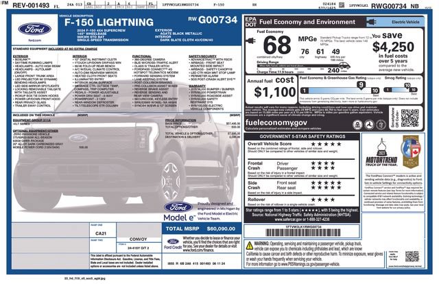 Certified 2024 Ford F-150 Lightning XLT with VIN 1FTVW3LK1RWG00734 for sale in Clearwater, FL