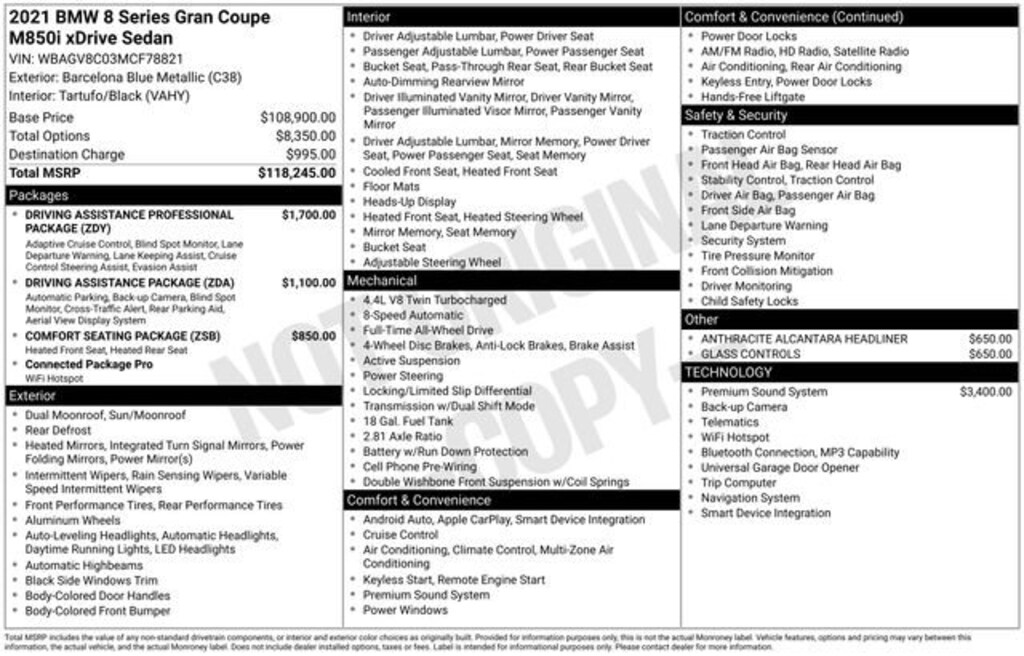 Certified 2021 BMW 8 Series M850i xDrive Gran Coupe Gran Coupe