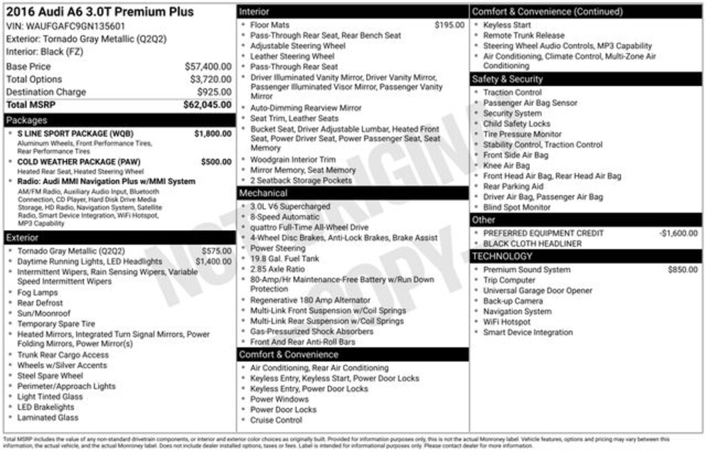 Certified 2016 Audi A6 3.0T Premium Plus Sedan