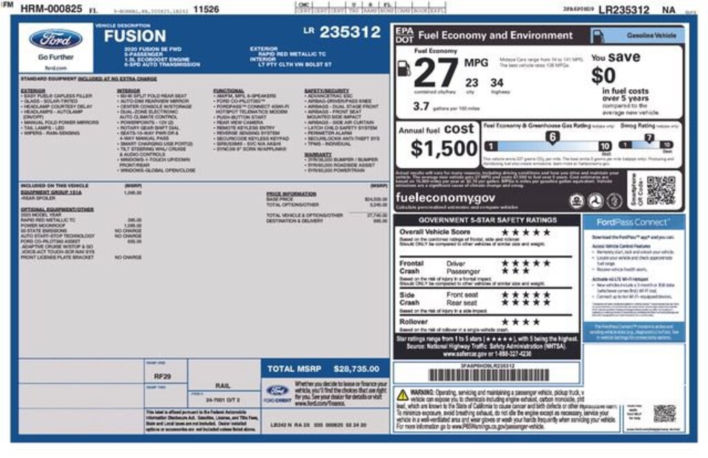Certified 2020 Ford Fusion SE Sedan