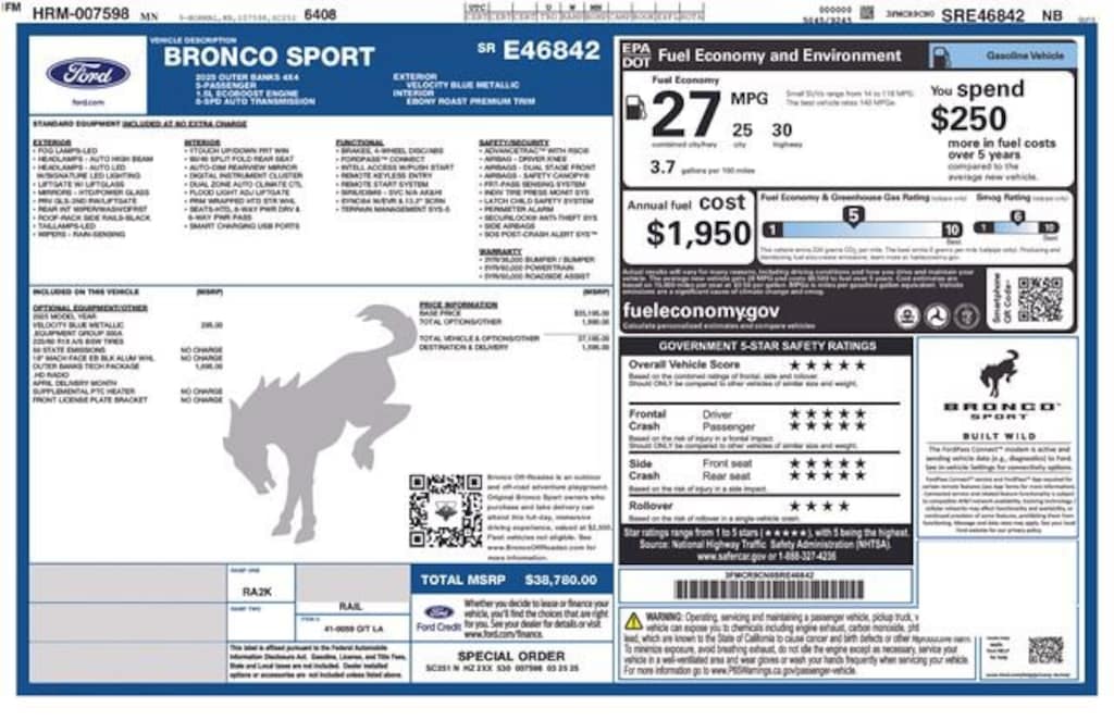 Certified 2025 Ford Bronco Sport Outer Banks SUV