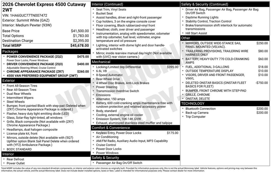 New 2026 Chevrolet Express Cutaway