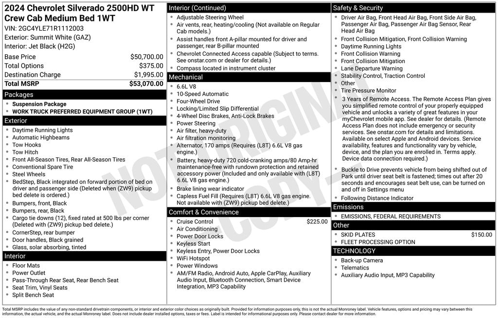 Used 2024 Chevrolet Silverado 2500 HD Work Truck Truck Crew Cab