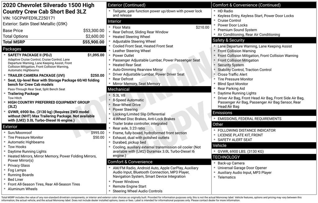 Used 2020 Chevrolet Silverado 1500 High Country Truck Crew Cab