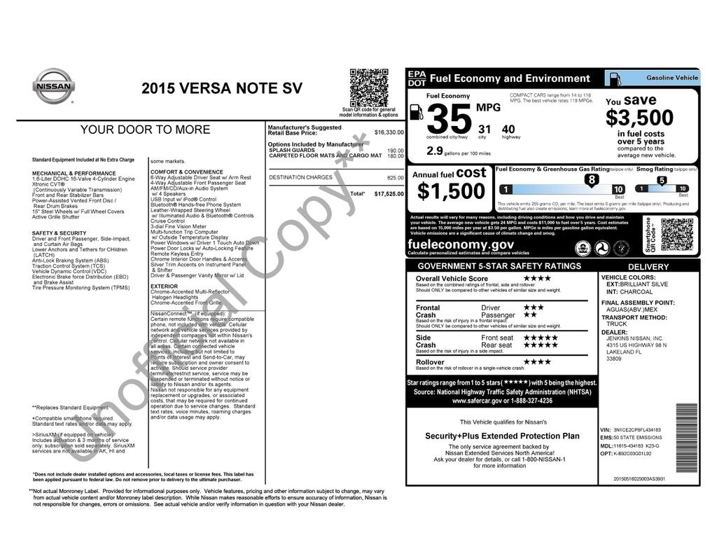Used 2015 Nissan Versa Note SV Hatchback
