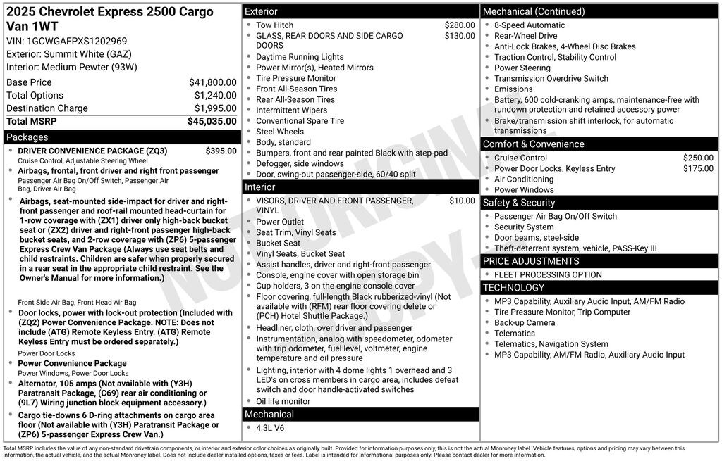 New 2025 Chevrolet Express 2500