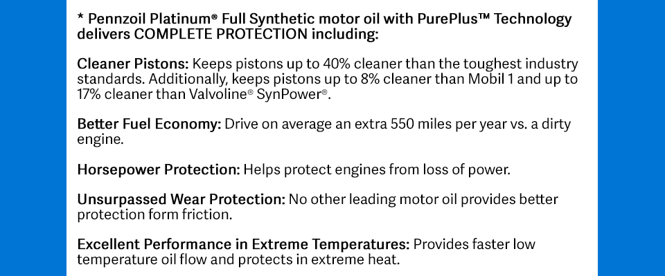 Penzoil Advantages of Synthetic Oil