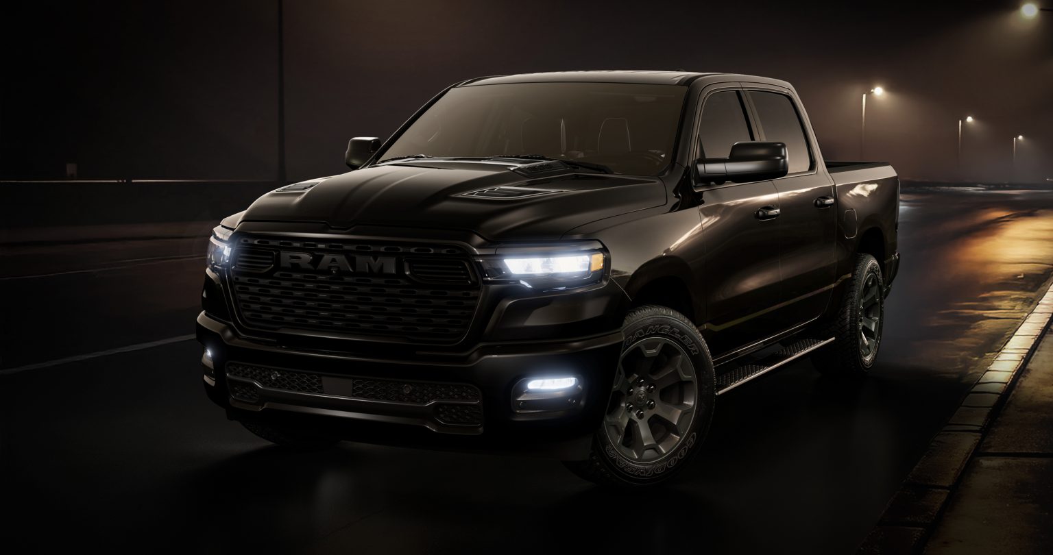 Black 2026 RAM 1500 Express at night