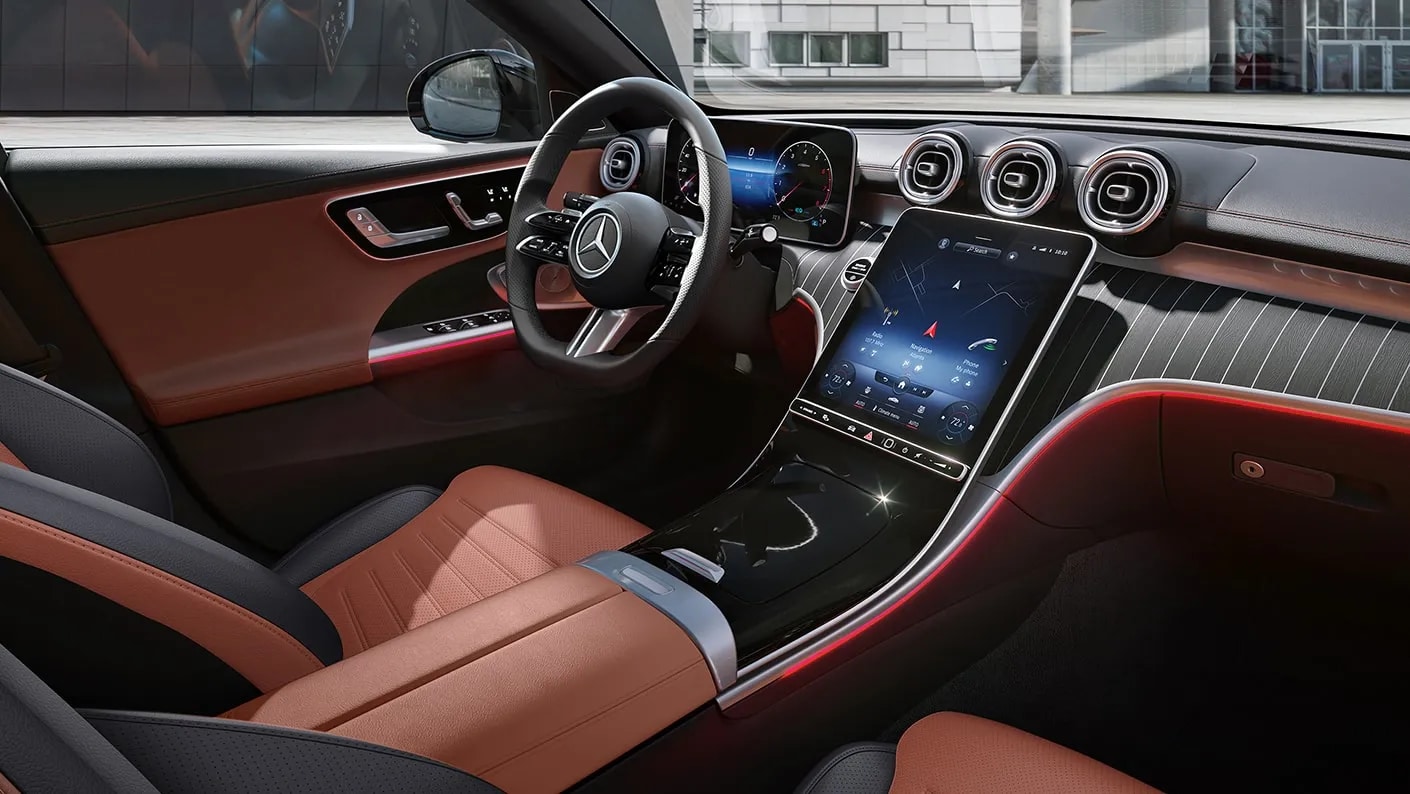 2025 Mercedes-Benz C-Class interior tech and front seating