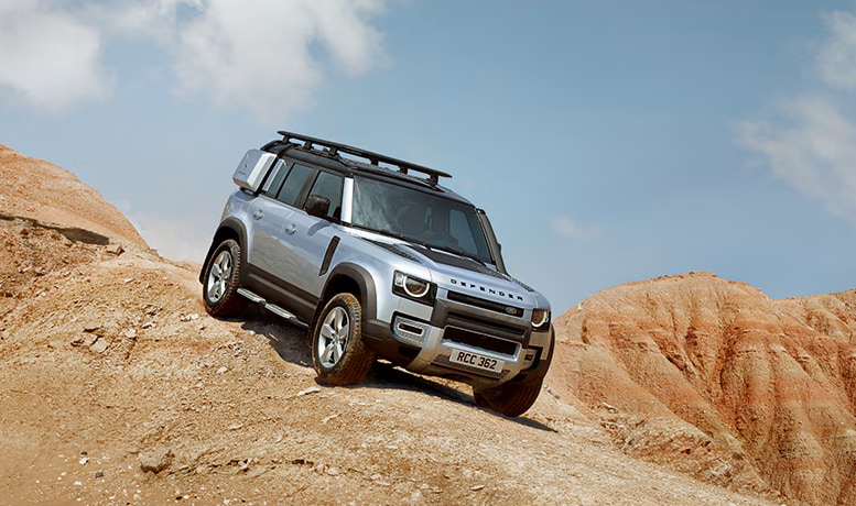 Land Rover Defender on uneven terrain