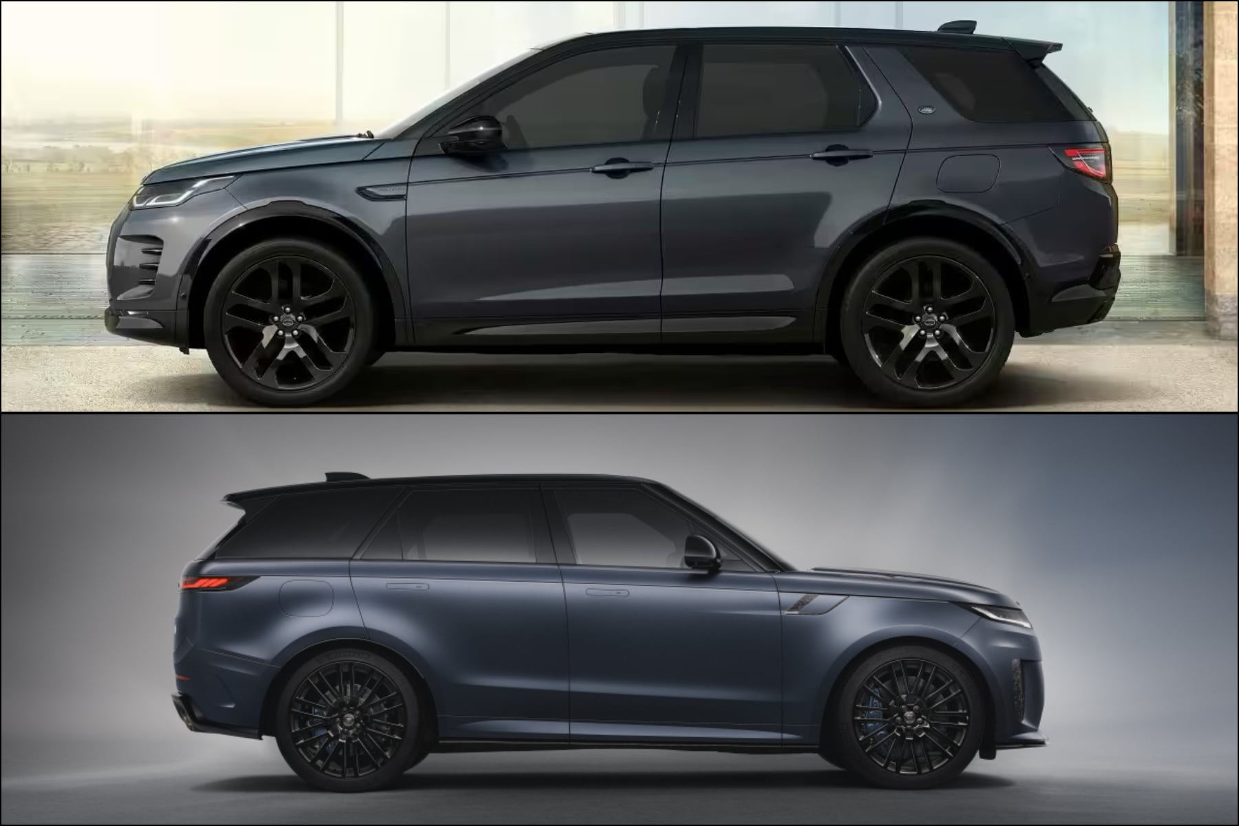 Two Land Rover SUV models: Discovery Sport and Range Rover Sport