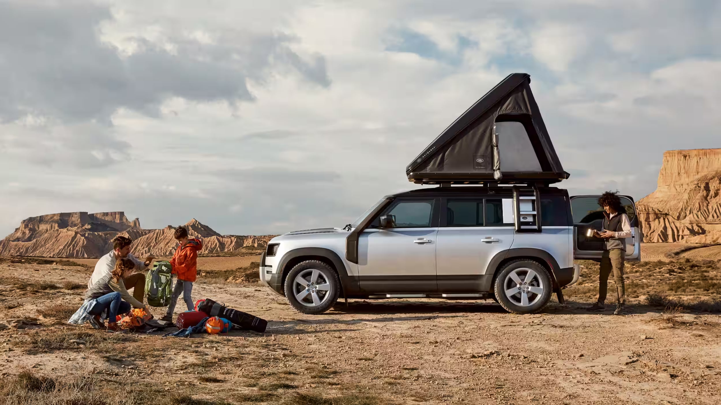 Land Rover Defender set up for camping