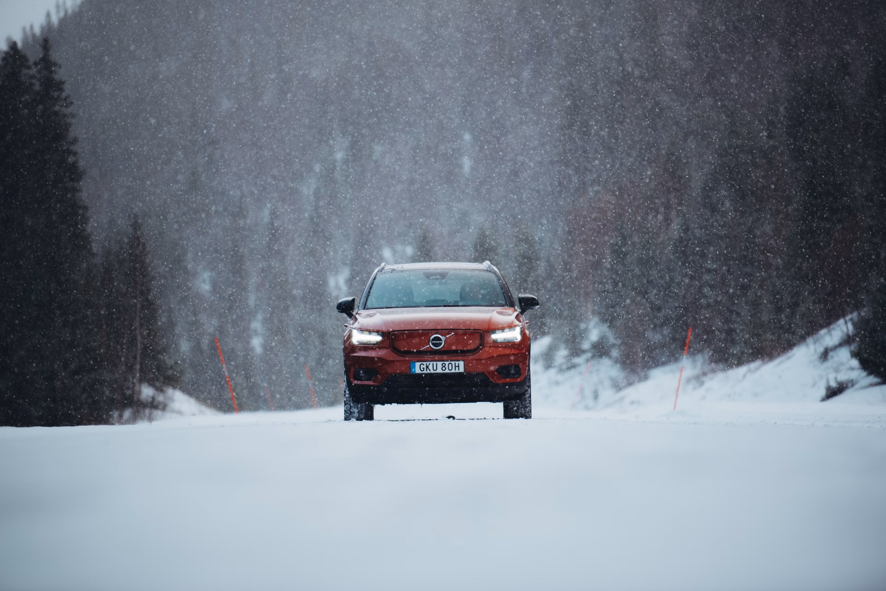 Volvo driving in winter snow